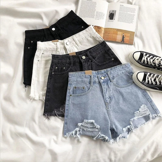 High Waist Buttons Pockets Slim Fit Shorts