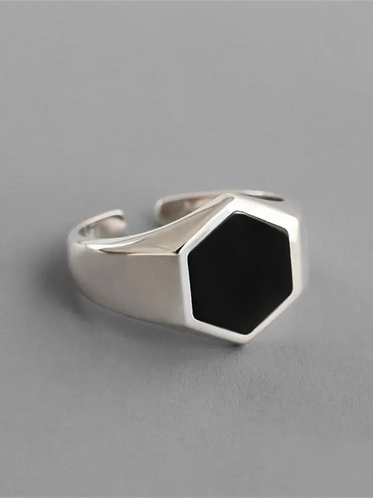 Women Black Hexagon Ring