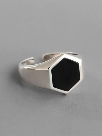 Women Black Hexagon Ring