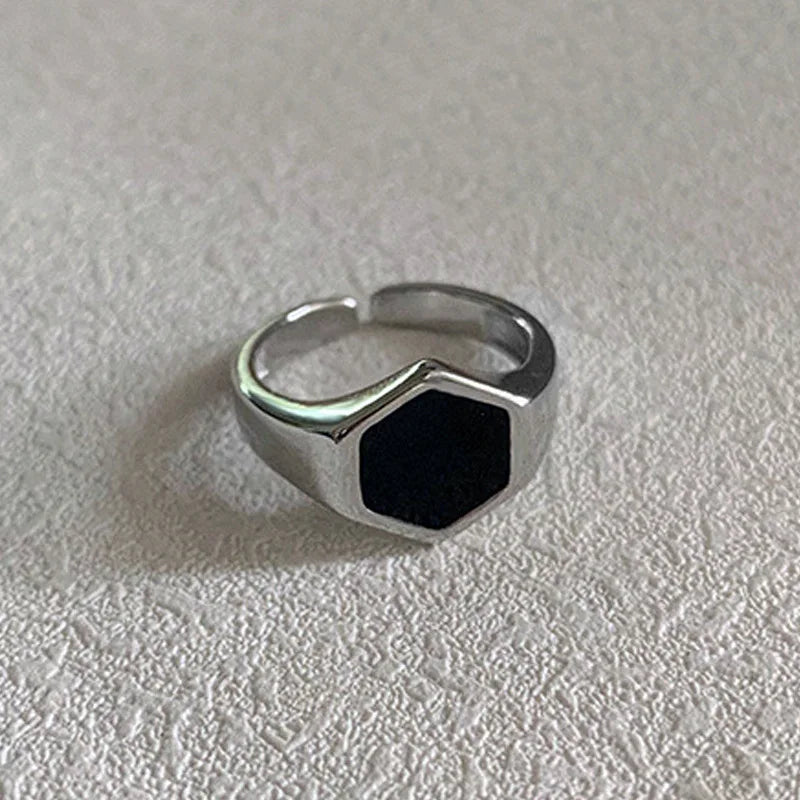 Women Black Hexagon Ring