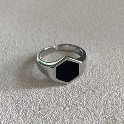 Women Black Hexagon Ring