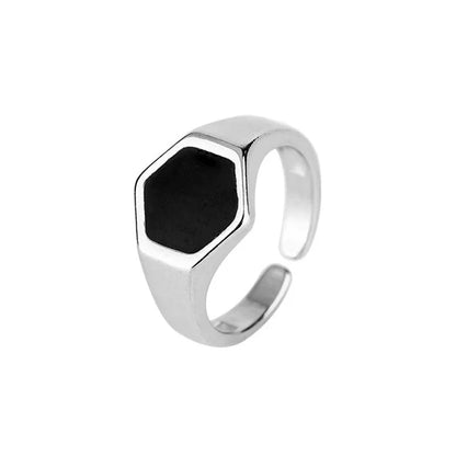 Women Black Hexagon Ring
