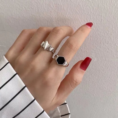 Women Black Hexagon Ring