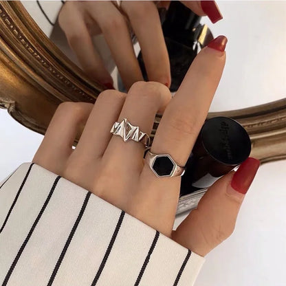 Women Black Hexagon Ring