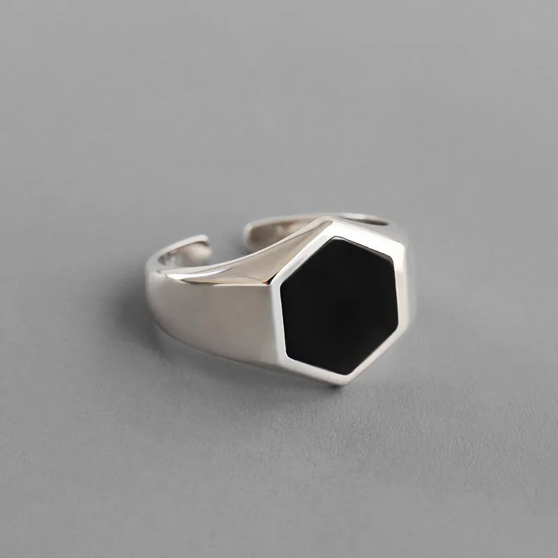 Women Black Hexagon Ring