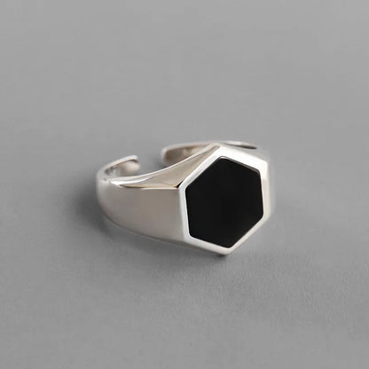 Women Black Hexagon Ring